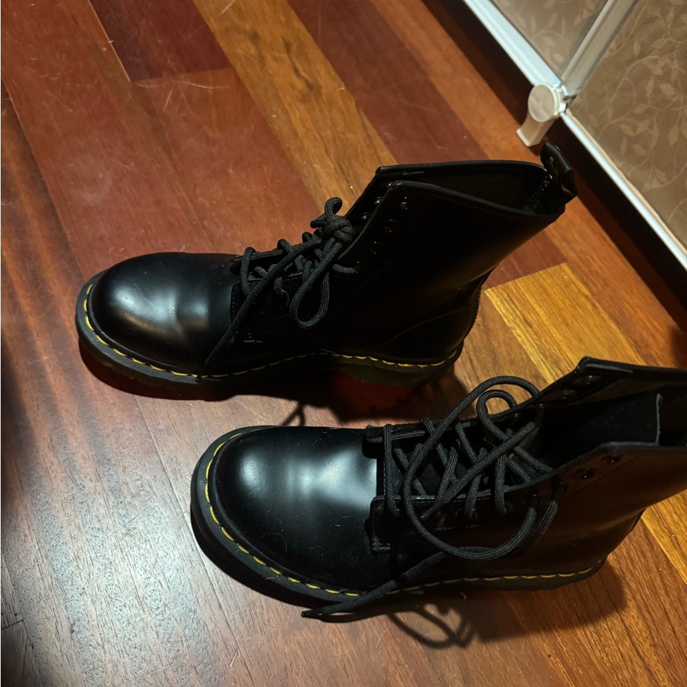NEW Dr. Martens Black Combat Boots with Yellow Accents